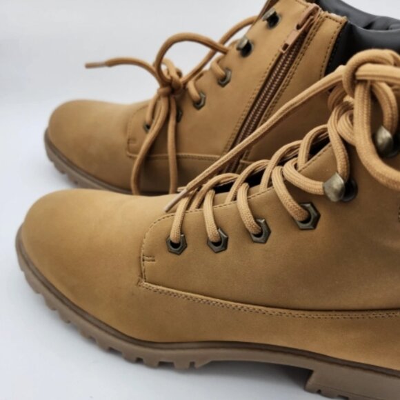 Madden Girl FFLYJ101 Tan Combat Boots Women’s 9 Lace-Up Side Zip Chunky Heel - Picture 9 of 15